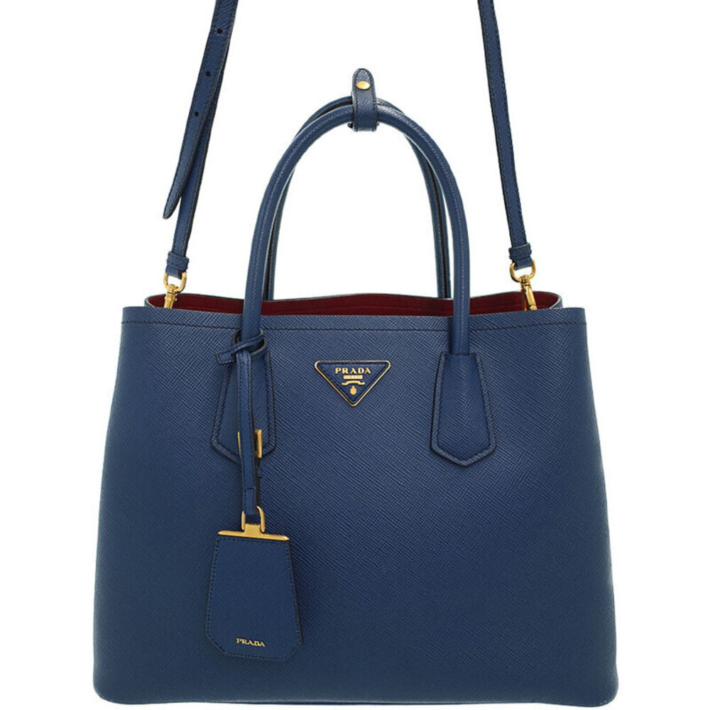 Prada Saffiano Cuir Double Tote Bleuette blue